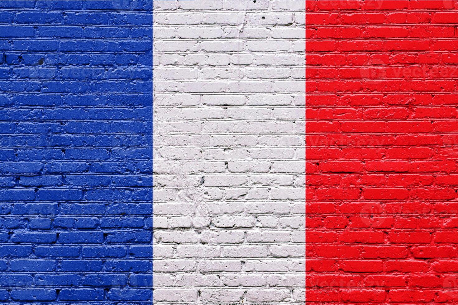 Old brick wall with the flags of France and Italy in a grunge and textured style photo