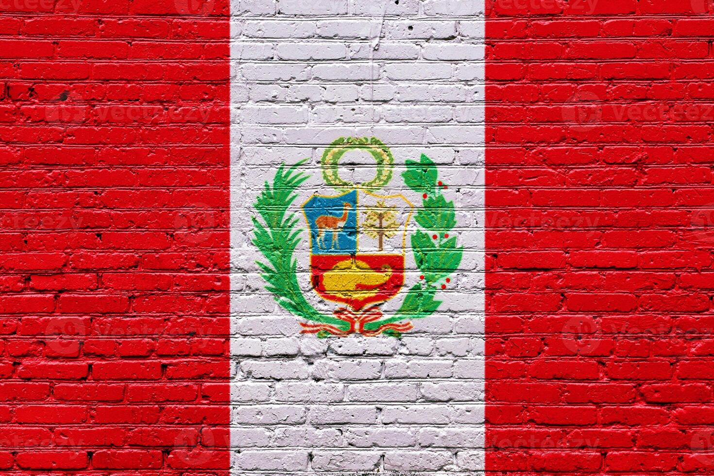 Vintage Flags of PERU on a Rough Brick Wall photo