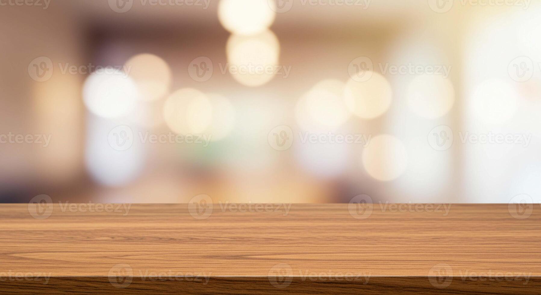 Wooden Tabletop with Blurred Light Background for Product Display photo