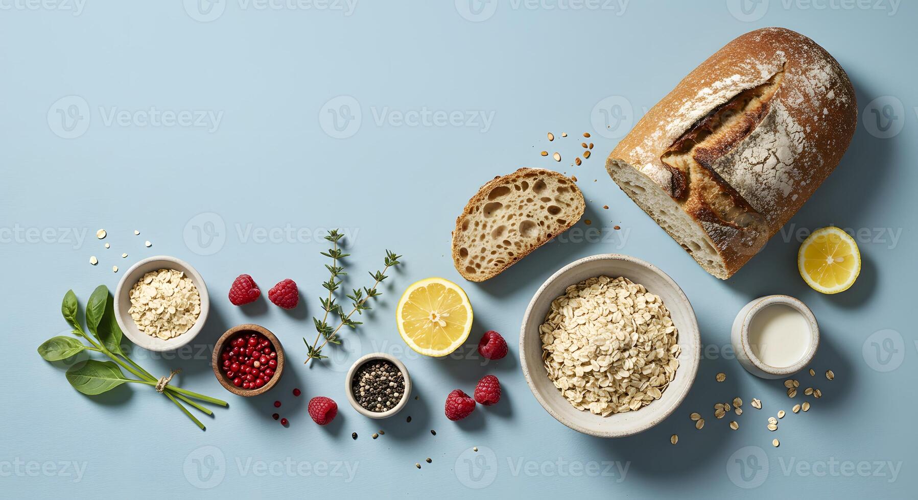Rustic Bakery Ingredients A Serene Culinary Flat Lay photo