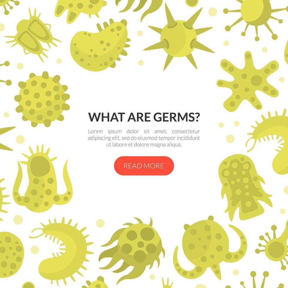 What are Germs Landing Page Template, Pathogen, Bacteria, Microorganism Website, Homepage Cartoon Illustration vector