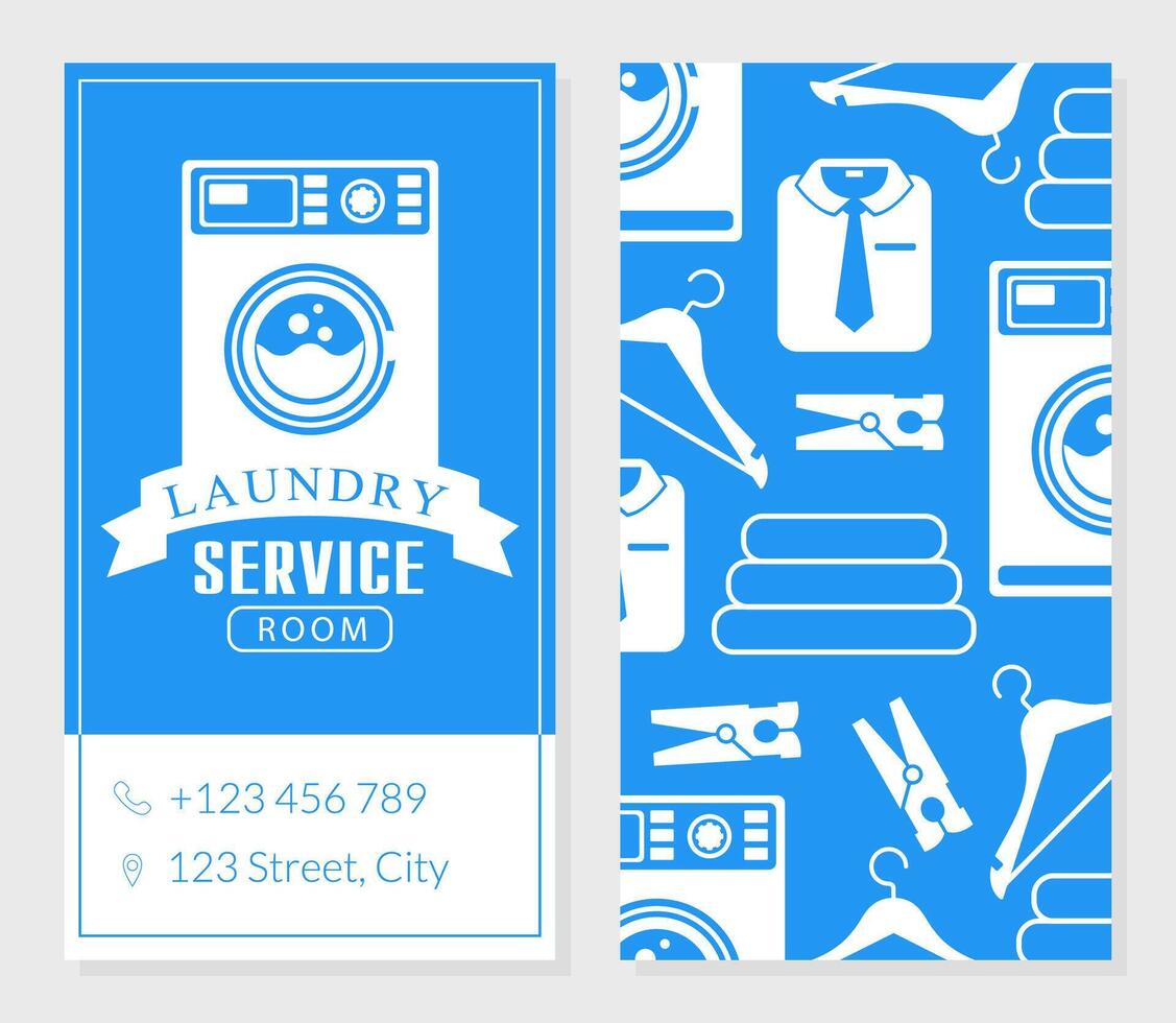 Laundry Service Business Card Template, Two Sides of Invitation Card Illustration vector