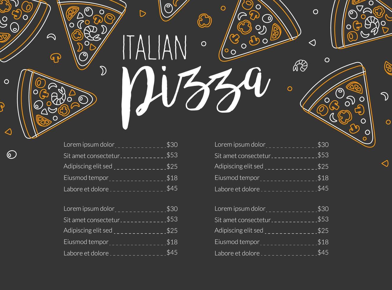 Italian Pizza Menu Template, Pizzerias, Restaurant or Cafe Brochure, Delicious Food Menu Cover Layout Linear Illustration vector