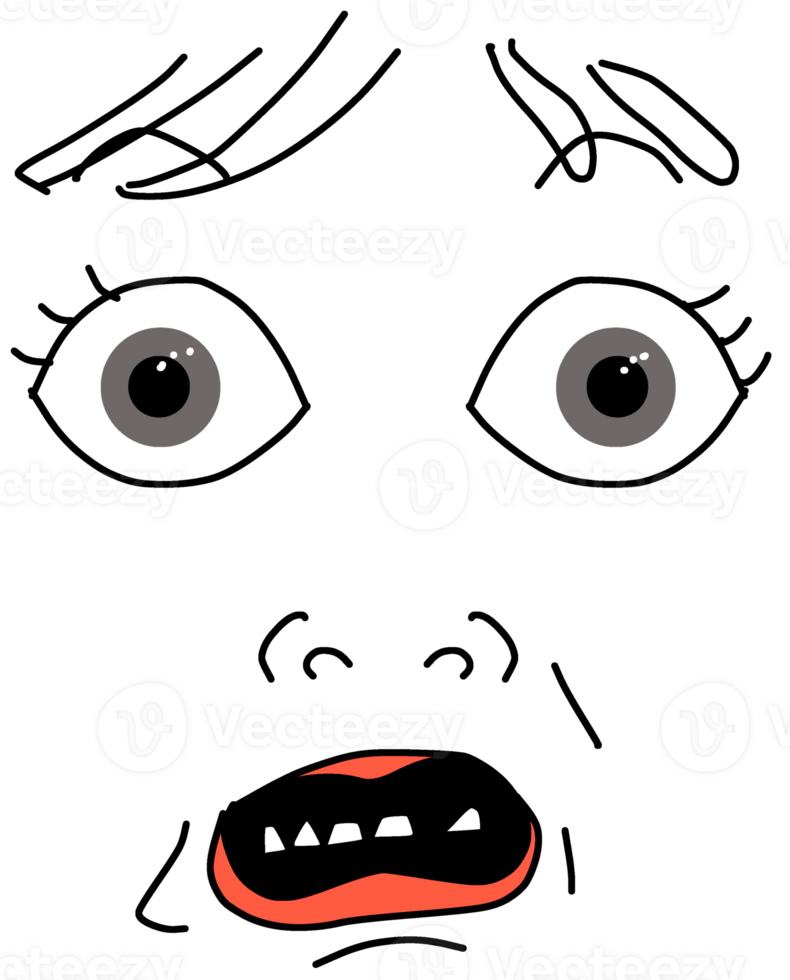 A cartoon face with a mouth open and eyes png