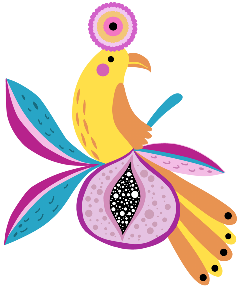 A colorful bird with a flower on its head png