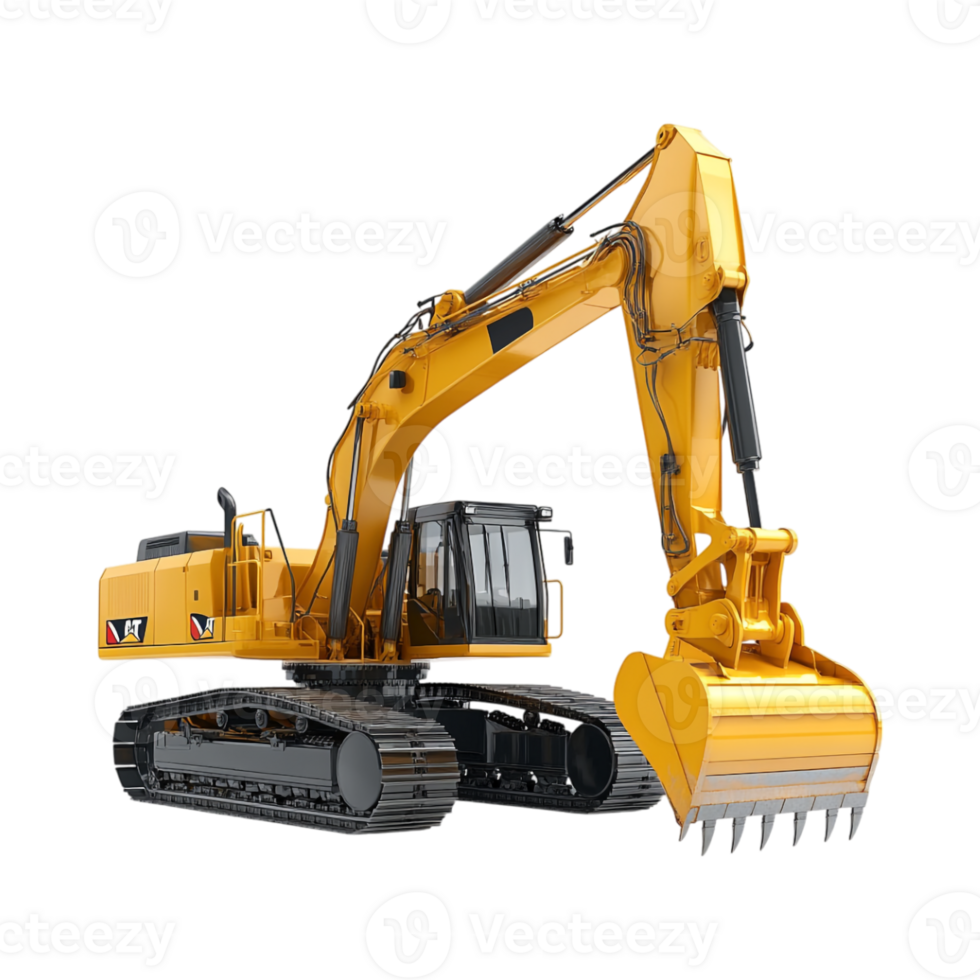 3D Minimalist Cartoon Style Track Excavator Clipart Against Transparent Background for Construction Branding, Heavy Machinery Promotions, or Industrial Design Projects png