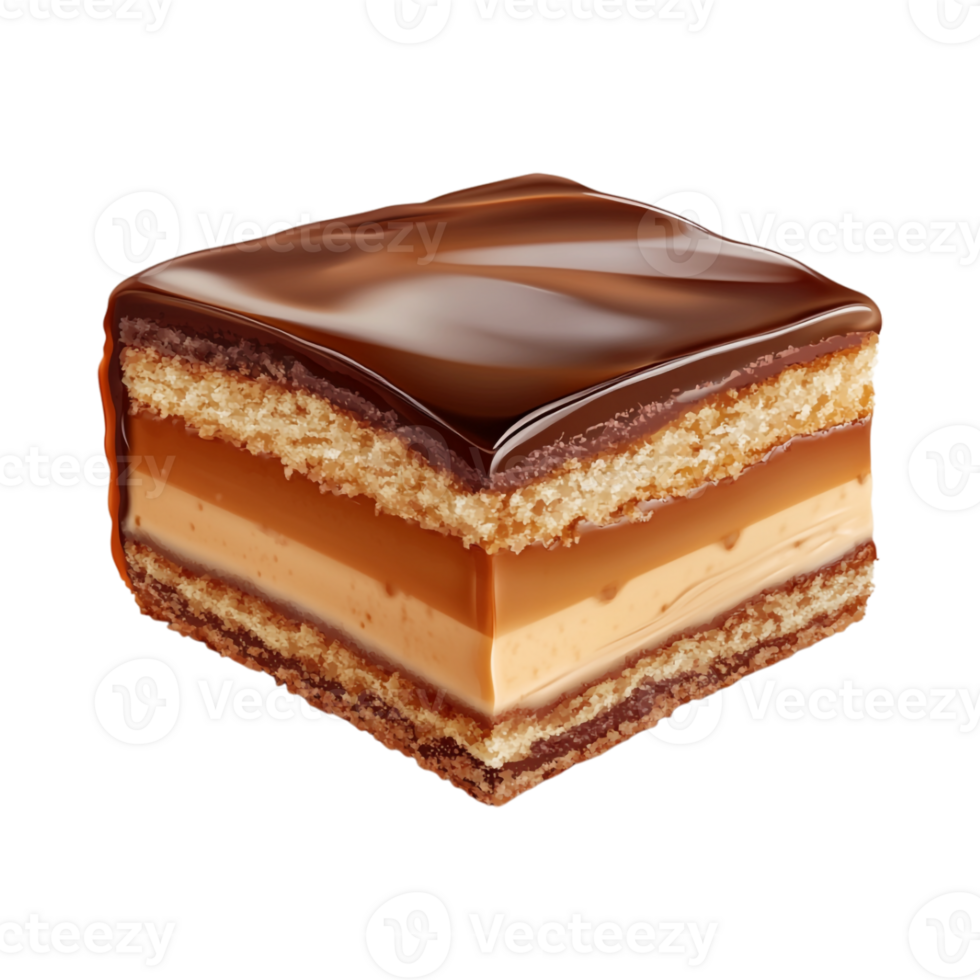 Realistic Caramel Cake Slice on Transparent Background for Dessert and Bakery Design png
