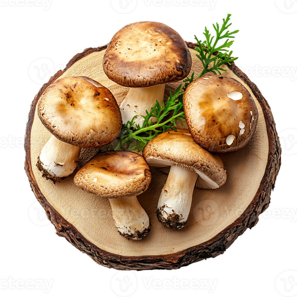 Mushrooms on Log Front View Against Transparent Background png