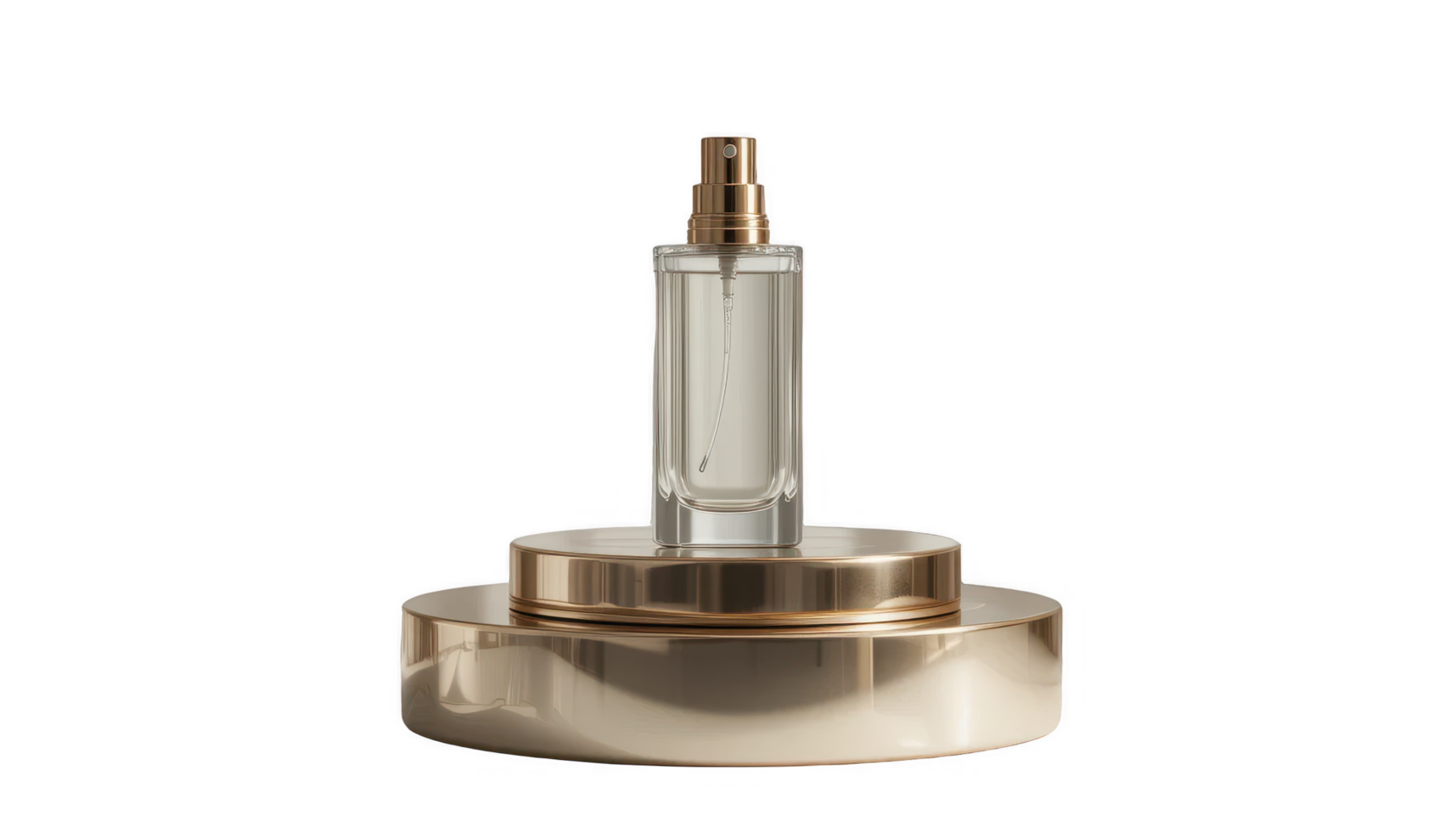 Elegant Perfume Bottle on Golden Display Stand A Luxurious Fragrance Presentation png