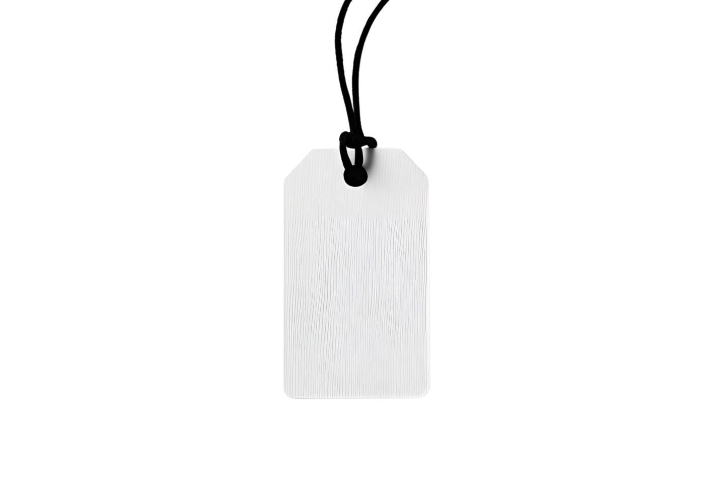 White blank clothing tag label isolated for branding, packaging, retail, and fashion product photography. png