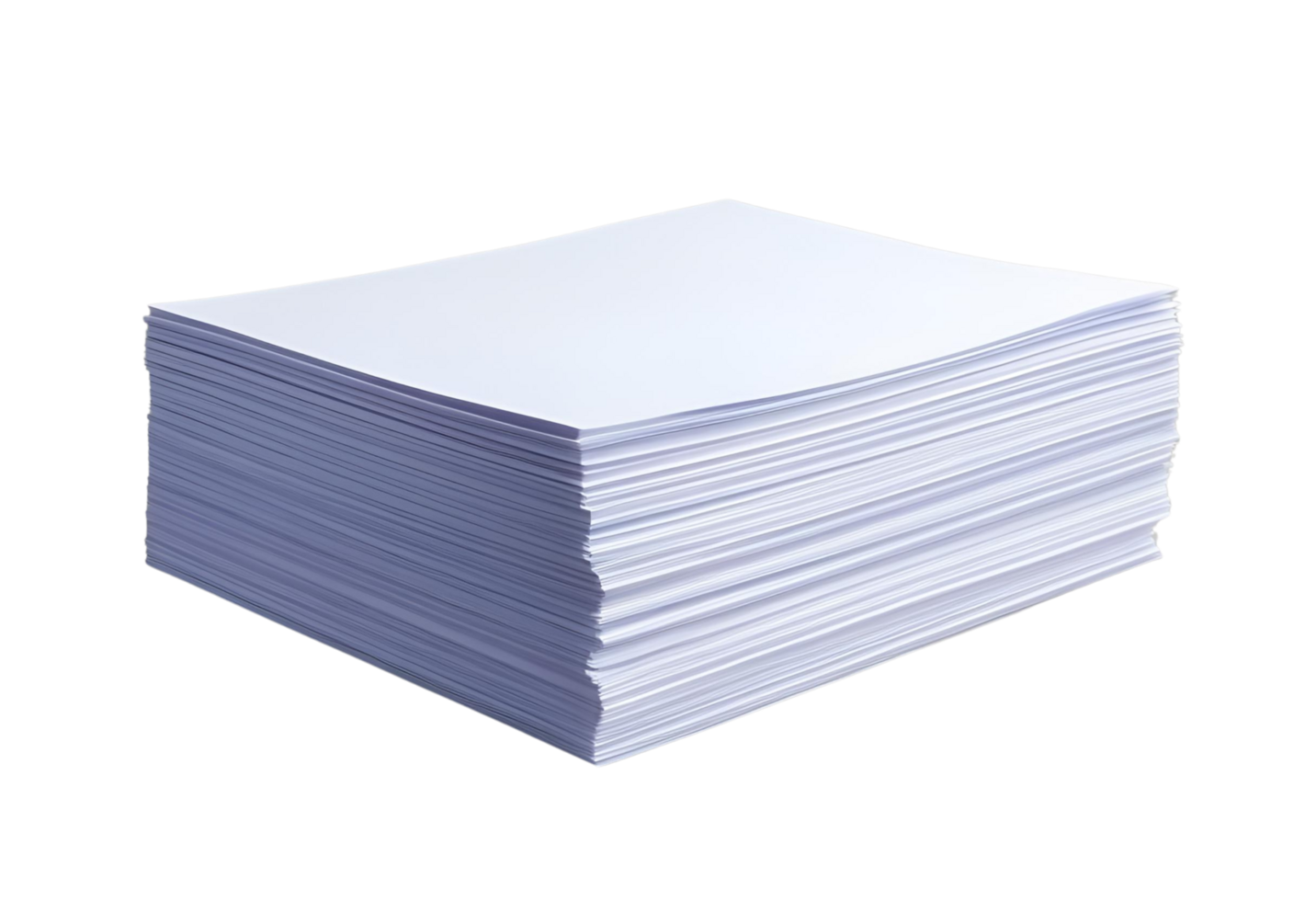 Stacked pile of A4 white paper sheets isolated for office use. png