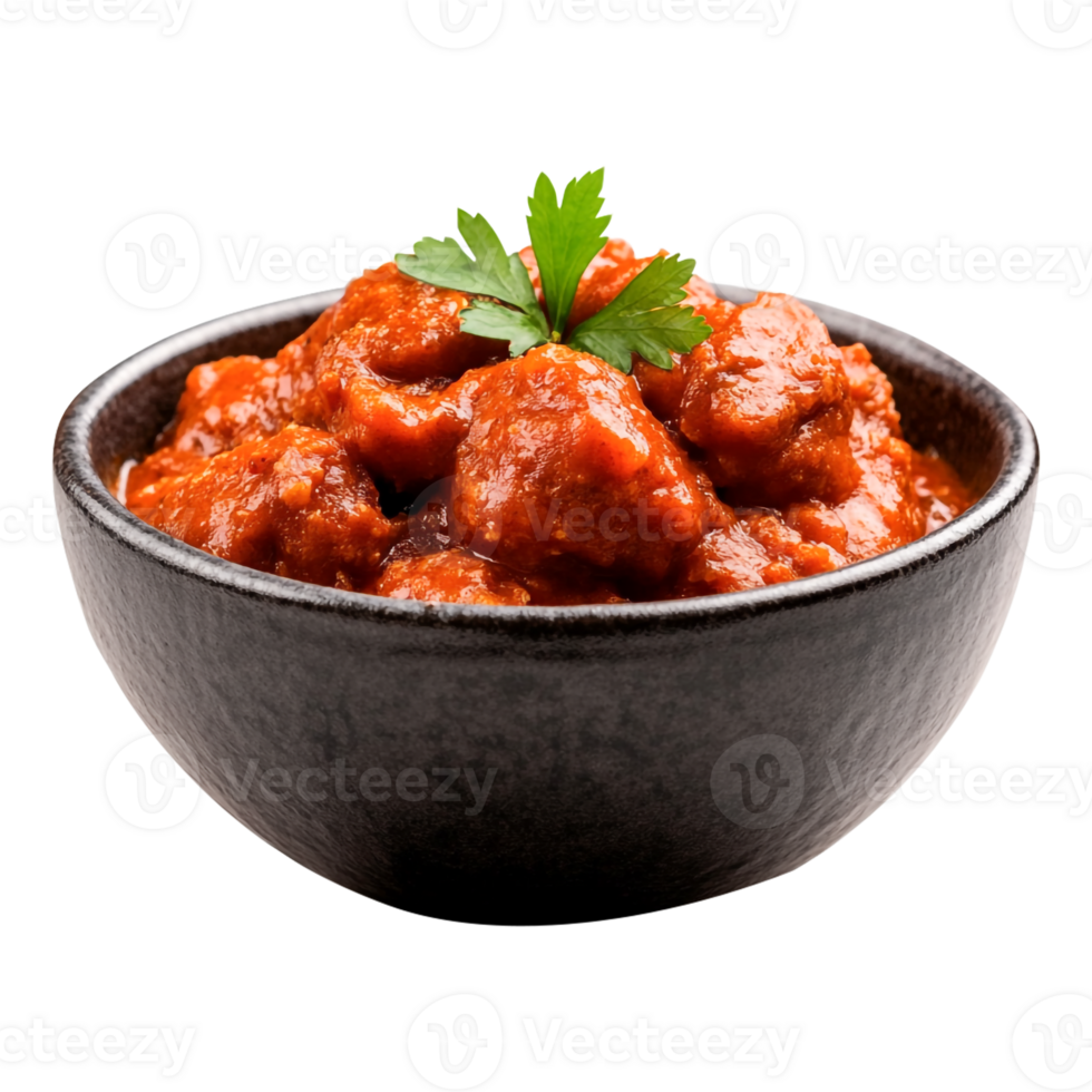 Savory Italian Meatballs in Tomato Sauce with Parsley Garnish in Black Bowl png