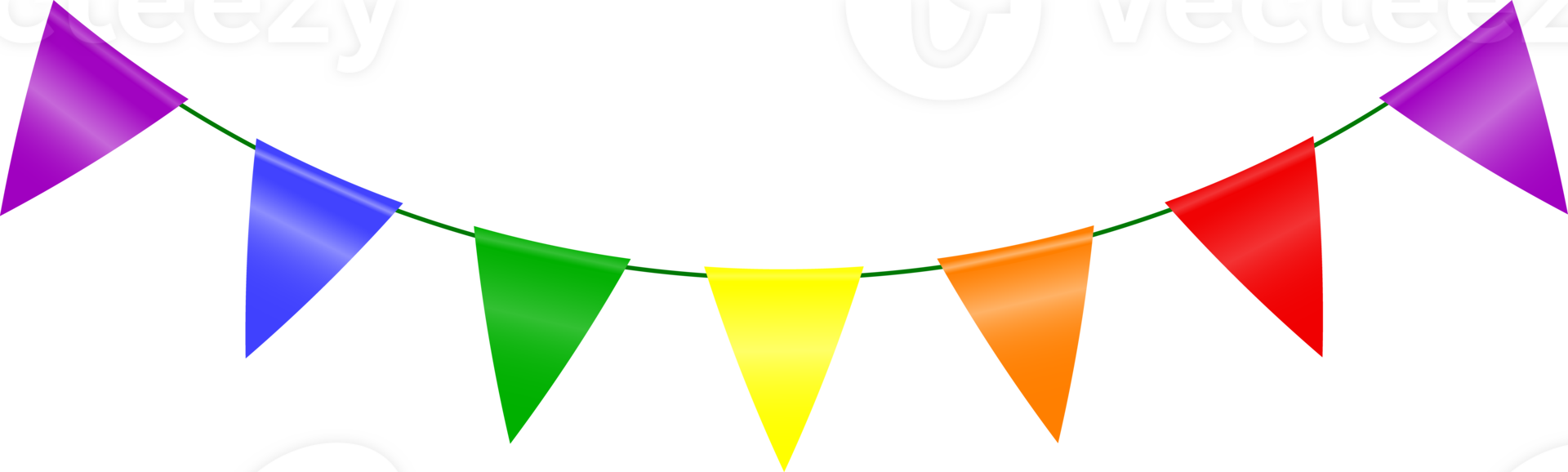 String of colorful rainbow pennant flags in triangular shapes. Isolated on transparent background. png