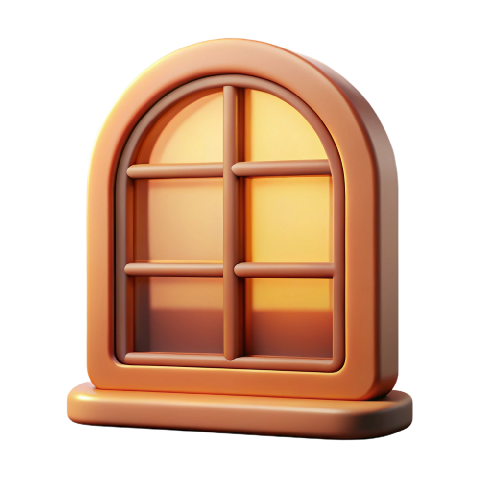 Arch Window with Pane and Sill, Light Brown Border on Transparent Backdrop png
