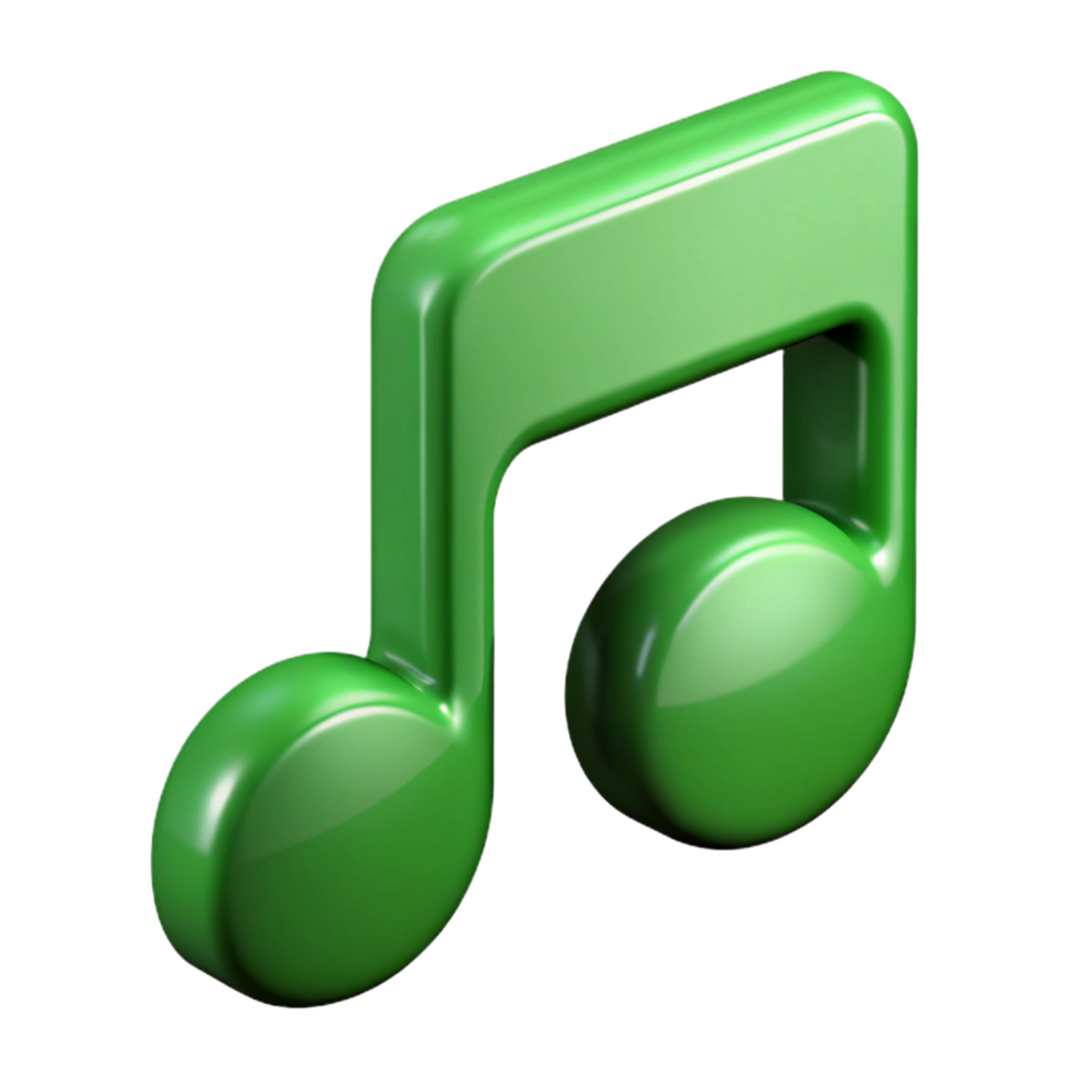 Green Musical Note on Black, 3D Rendered Bright Shiny Art png