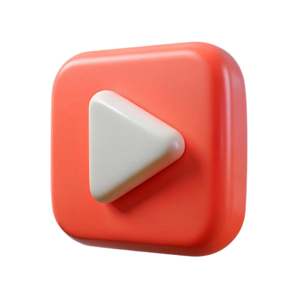 Play Button Sign with Orange Square Rounded Shape on Transparent Background Rendered Design png