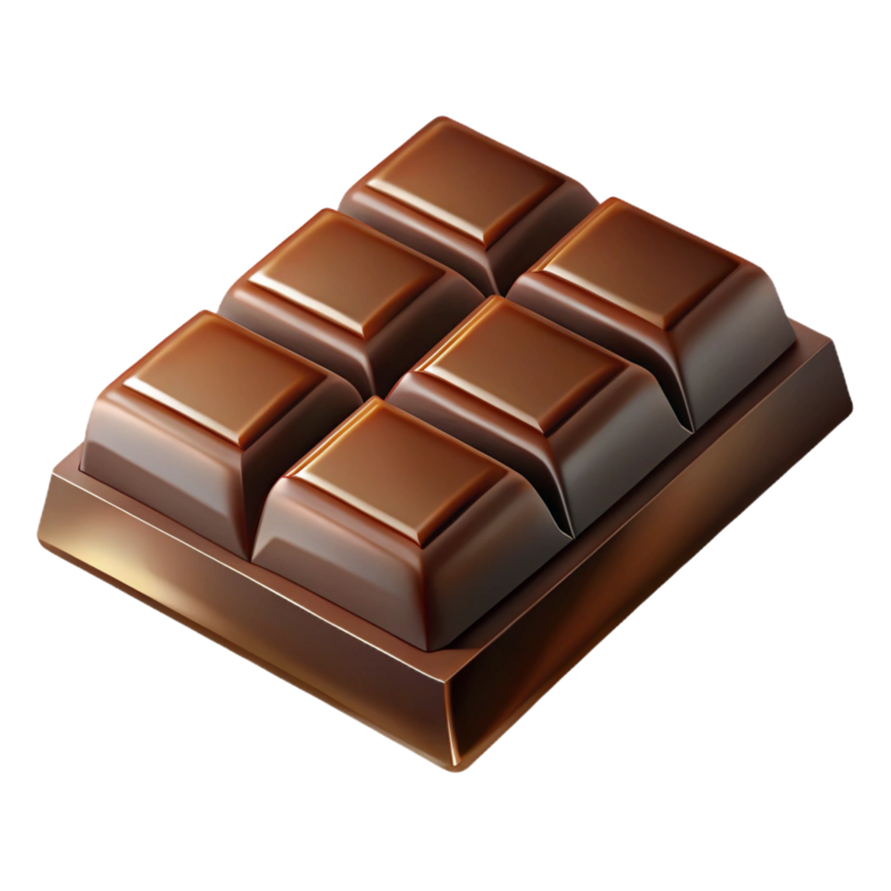 Delicious chocolate bar with six rectangular pieces on a transparent background png