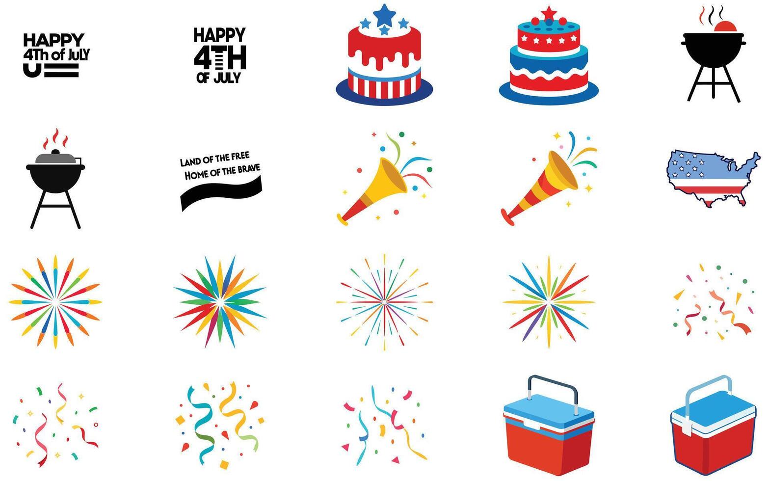 USA Independence Day Icon Set Patriotic Elements on White Background vector