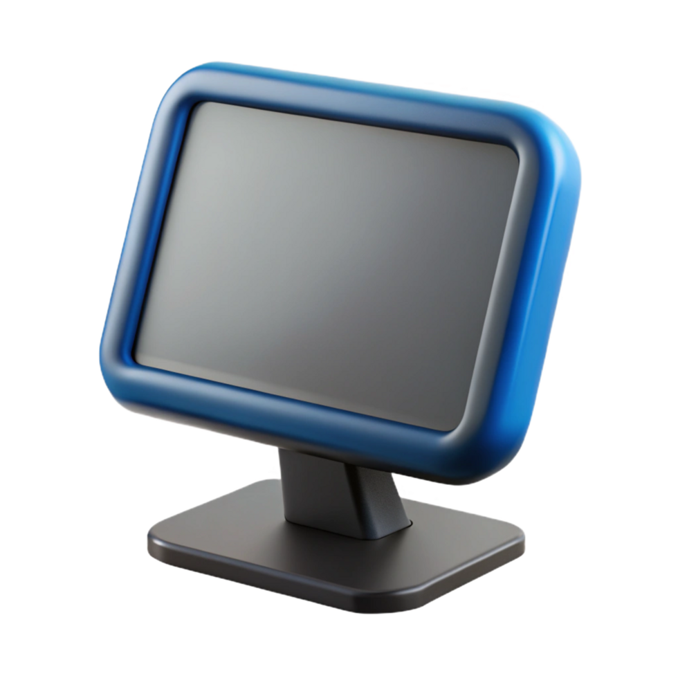 3D Rendered Monitor Display with Blue Edges on Transparent Background png