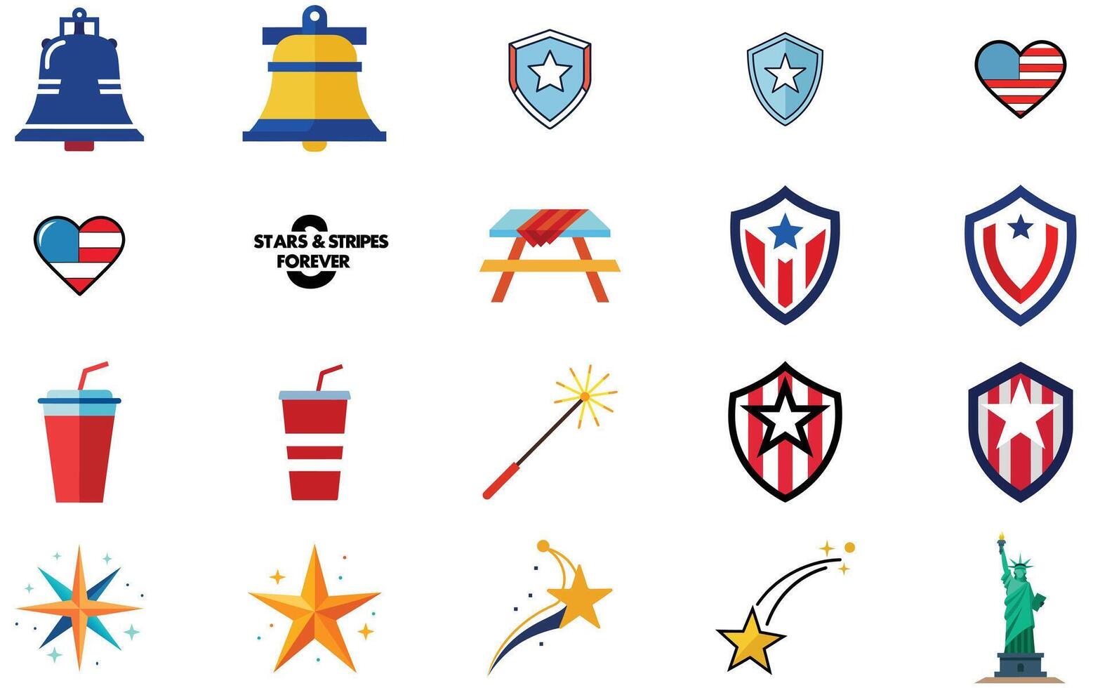 July 4th Icon Pack USA Independence Day Celebration on White vector