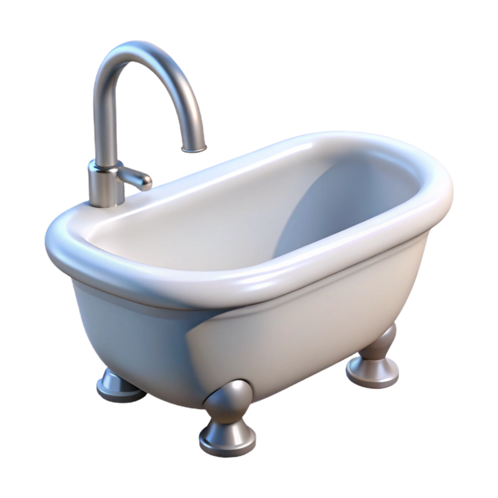 White Bathtub with Chrome Faucet on Transparent Background Rendering png