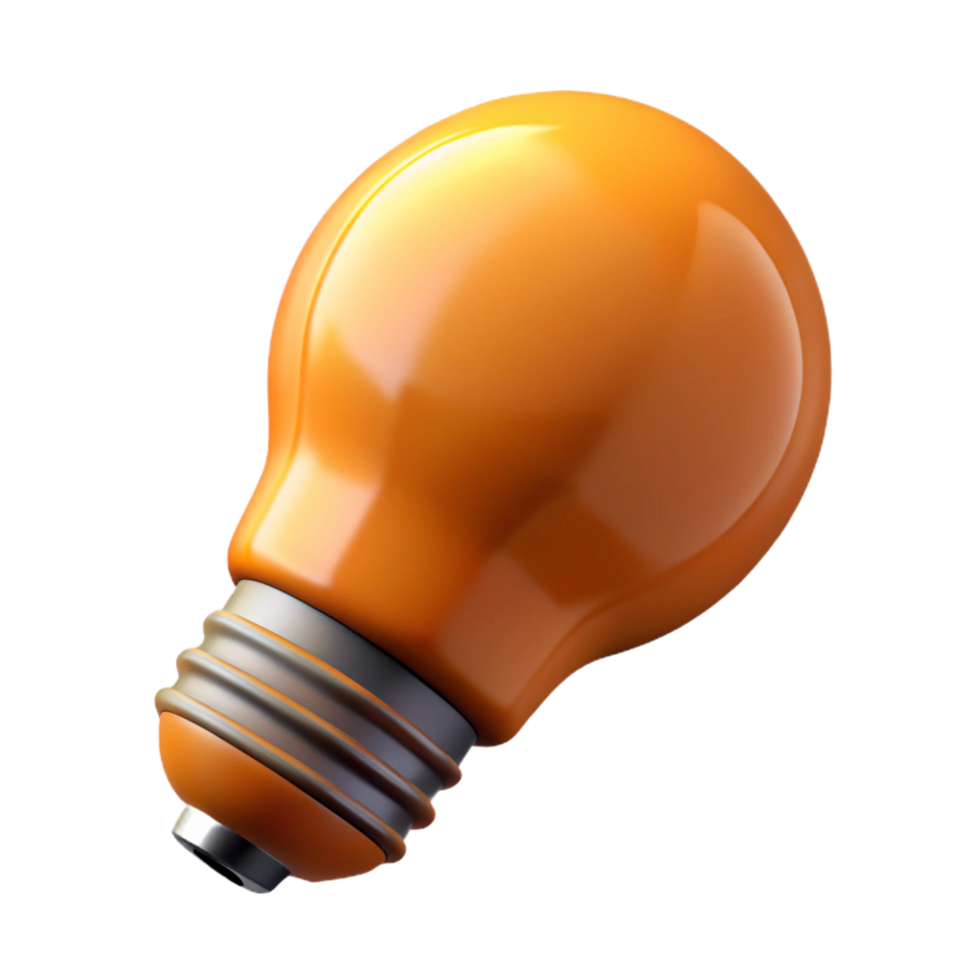 Orange Light Bulb, Metallic Base on Black Background, 3D Rendering, Shiny png