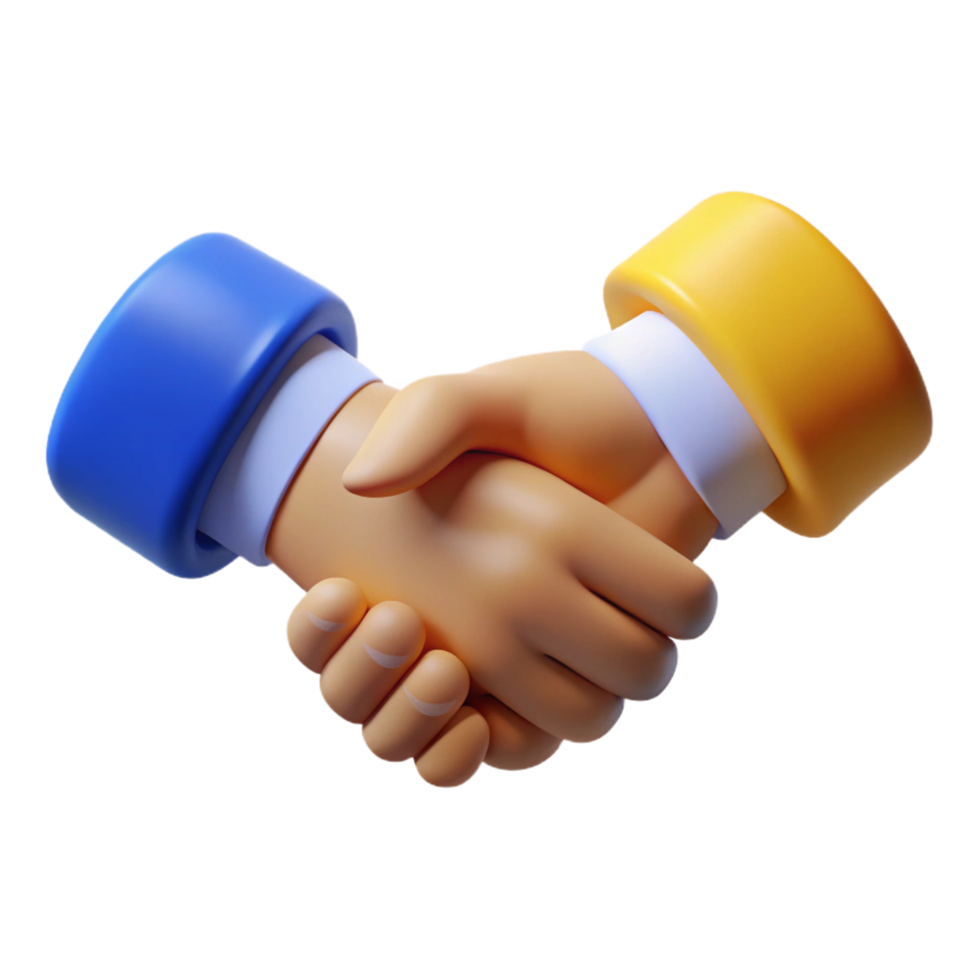 3D Rendered Handshake with Yellow and Blue Sleeves on a Transparent Background png