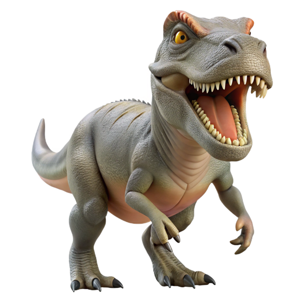 Cartoon Tyrannosaurus Rex with Open Mouth and Yellow Eyes on Transparent Background png
