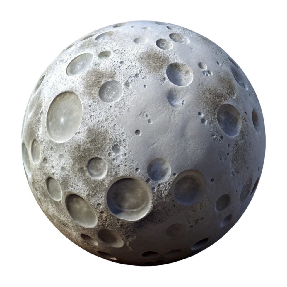 Detailed Moon Surface with Craters and Shadows on Transparent Background png