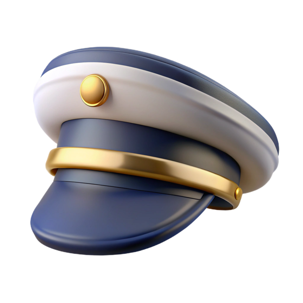 Cartoon Captains Cap with Golden Insignia, White Brim, and Navy Blue Details png