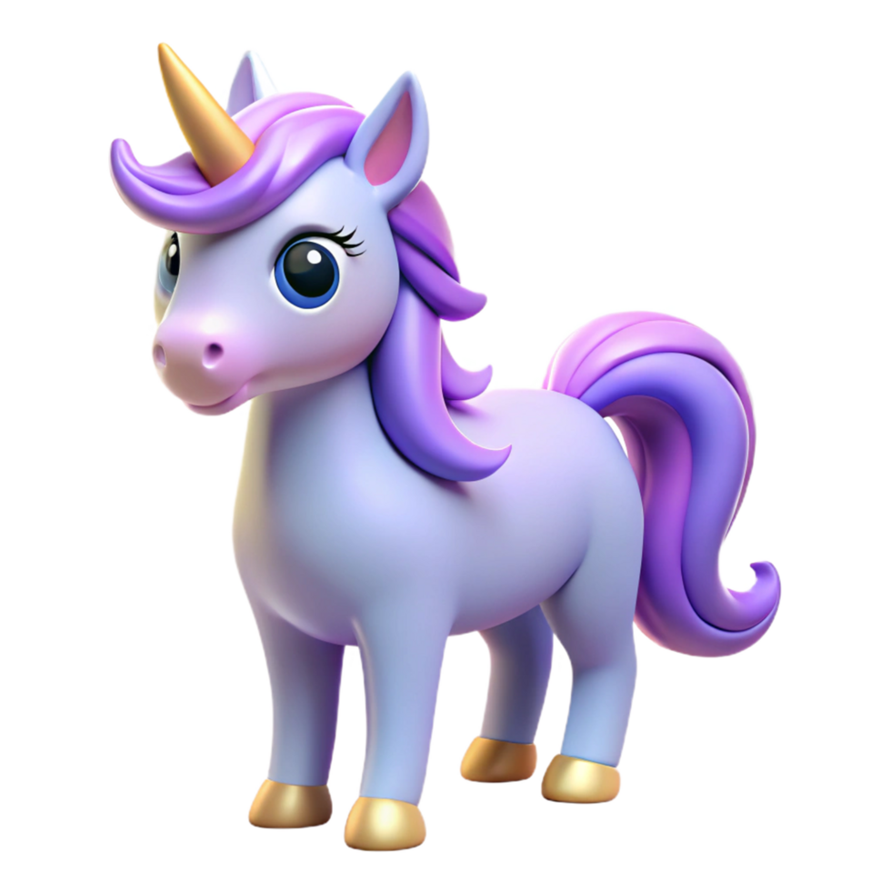 Light Purple Unicorn with Golden Hooves and Horn on a Transparent Background png
