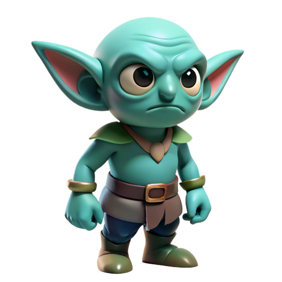 Cartoonish Blueskinned Goblin Figure Standing with an Angry Facial Expression png