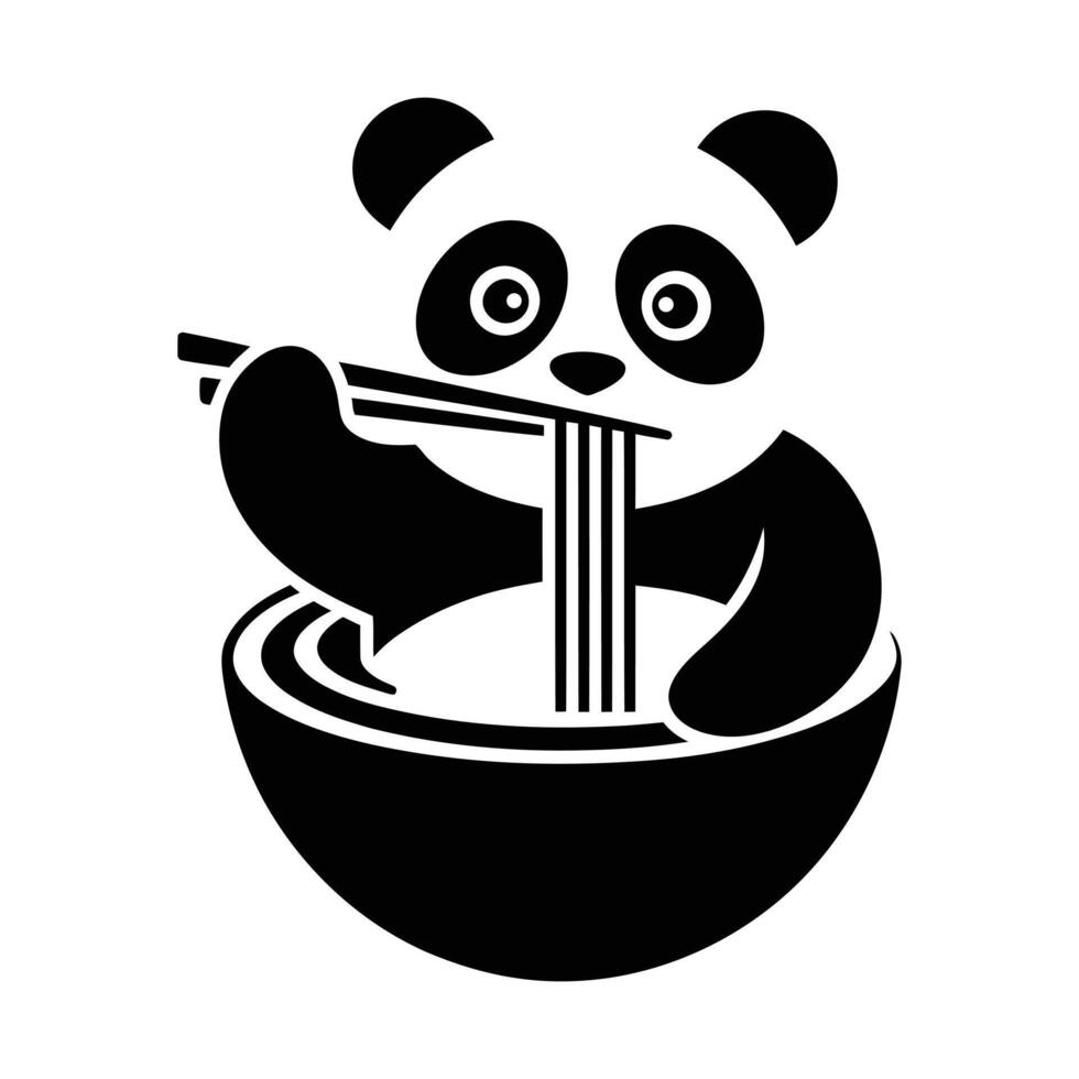 Cute Panda Eating Noodles in a Bowl vector