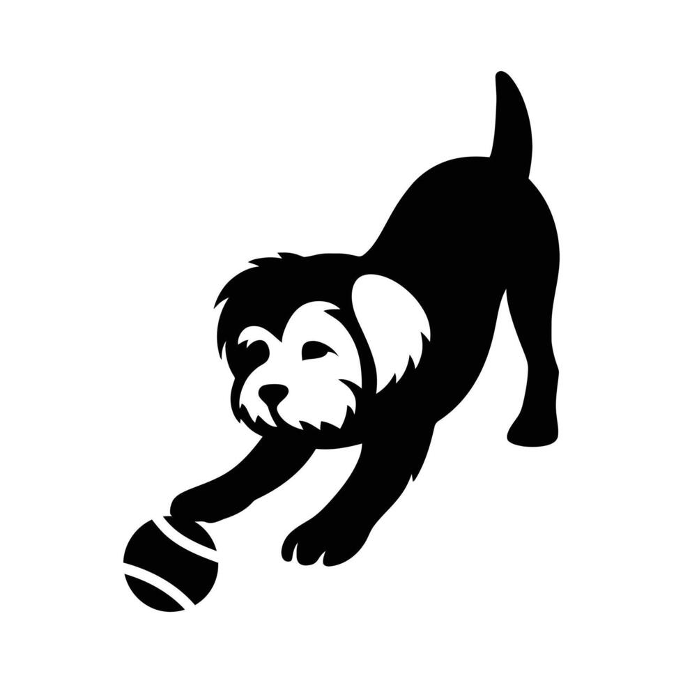 Playful Dog Reaching for a Ball Silhouette vector
