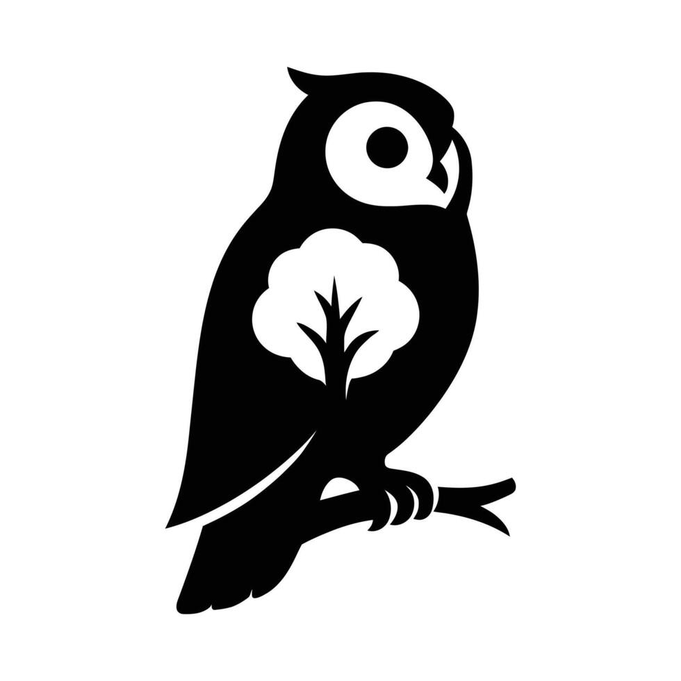 Silhouetted Owl with Integrated Tree, Nature-Inspired Design vector