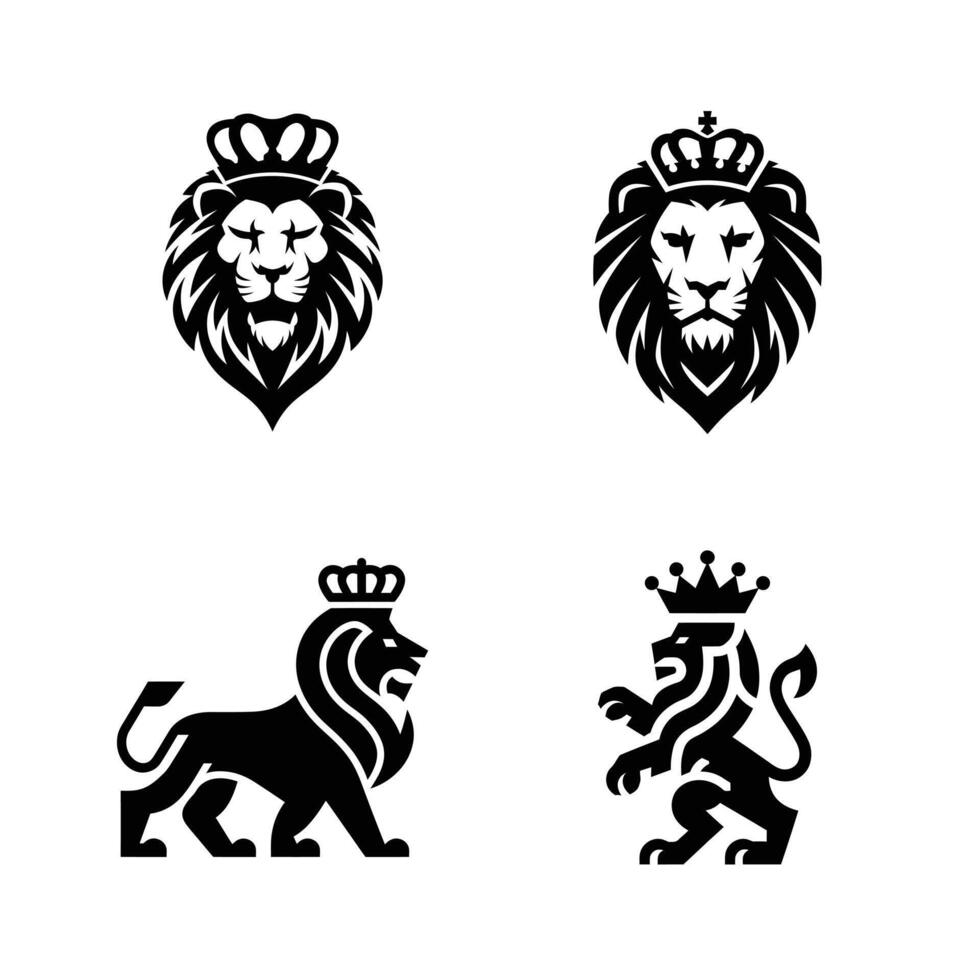 Four Professional Lion Logos with Crowns vector
