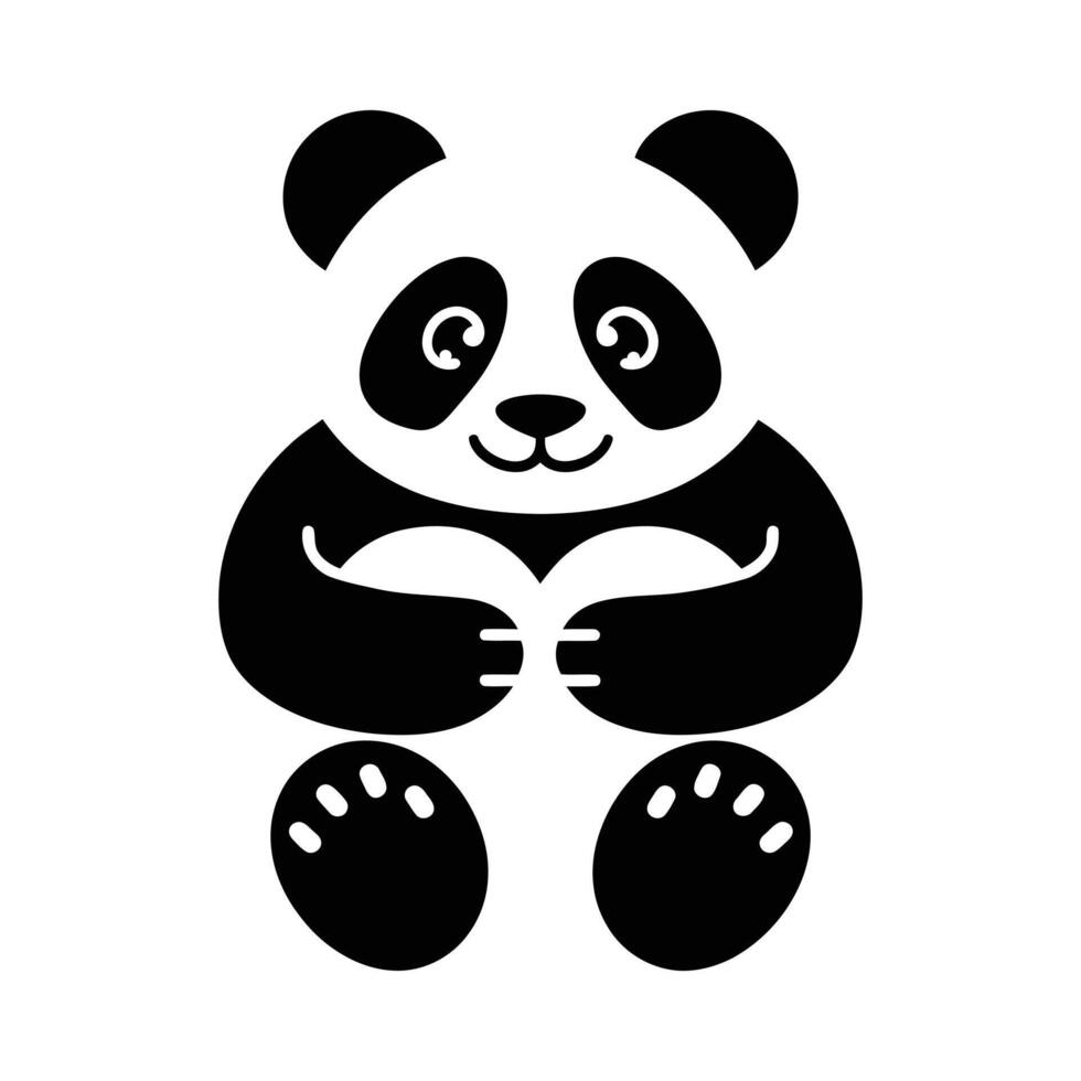 Cute black and white cartoon panda sitting. vector
