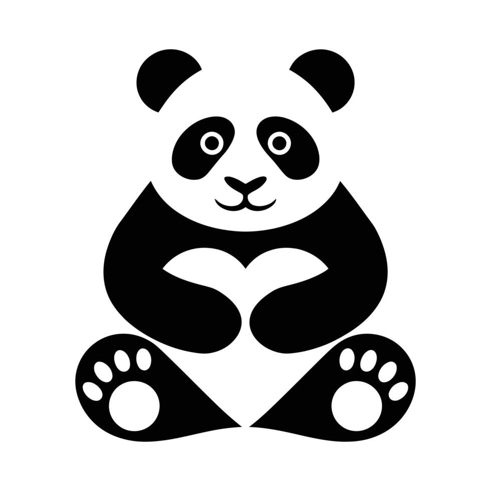 Cute Black and White Panda Silhouette with hidden heart shape vector
