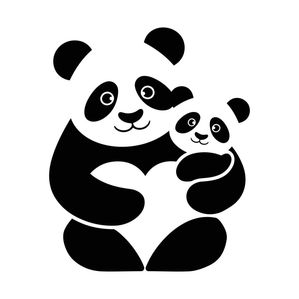 Loving Panda Mother and Baby Silhouette vector
