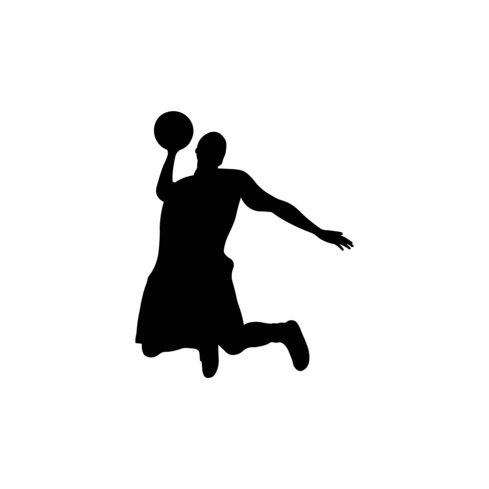 Basketball player jumping with one hand up silhouette vector