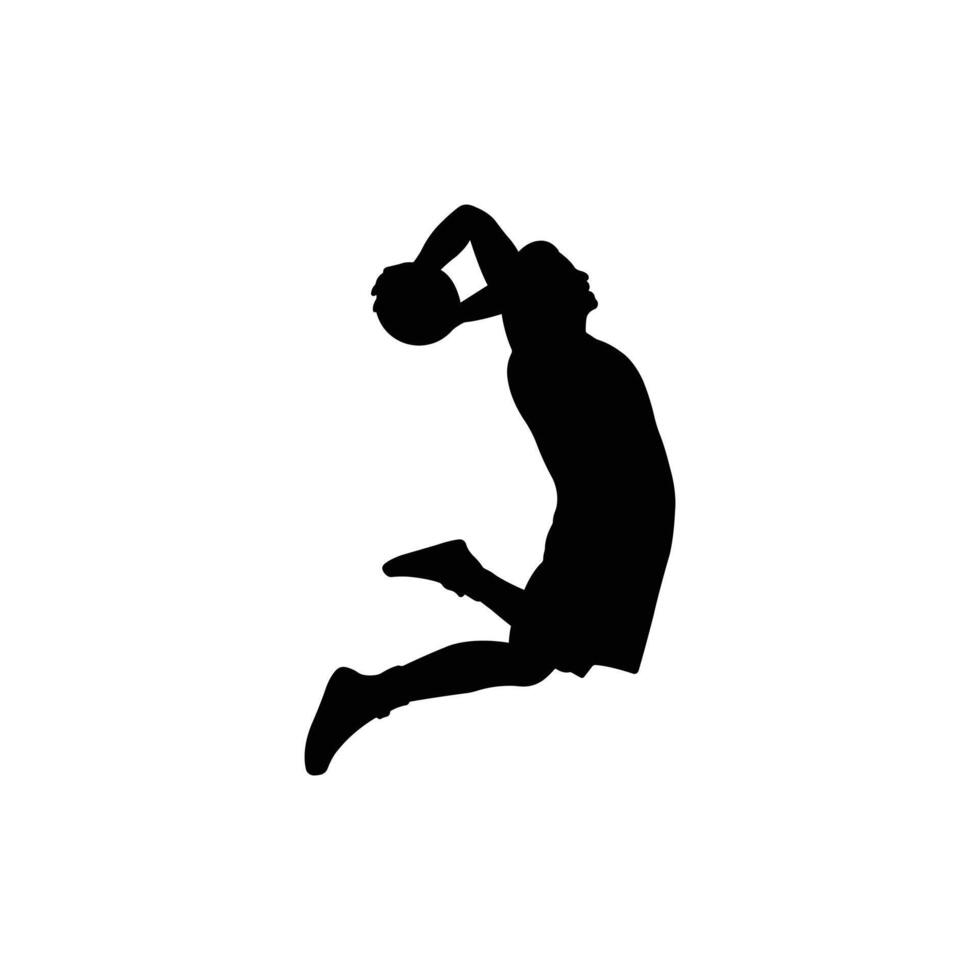 Basketball player jumping with ball silhouette vector