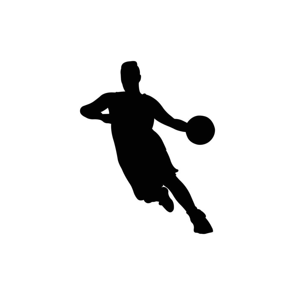 Basketball player dribbling silhouette on white background vector