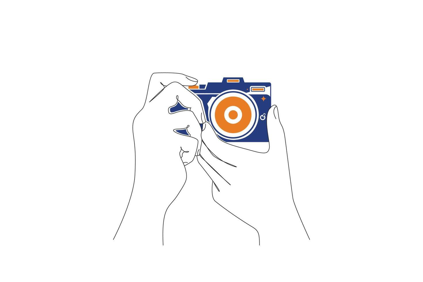 The art of drawing continuous lines in the shape of a hand holding a camera. vector