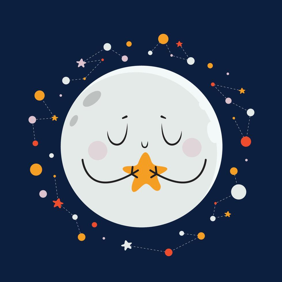 Cute Moon and Stars emoji design for kids. vector