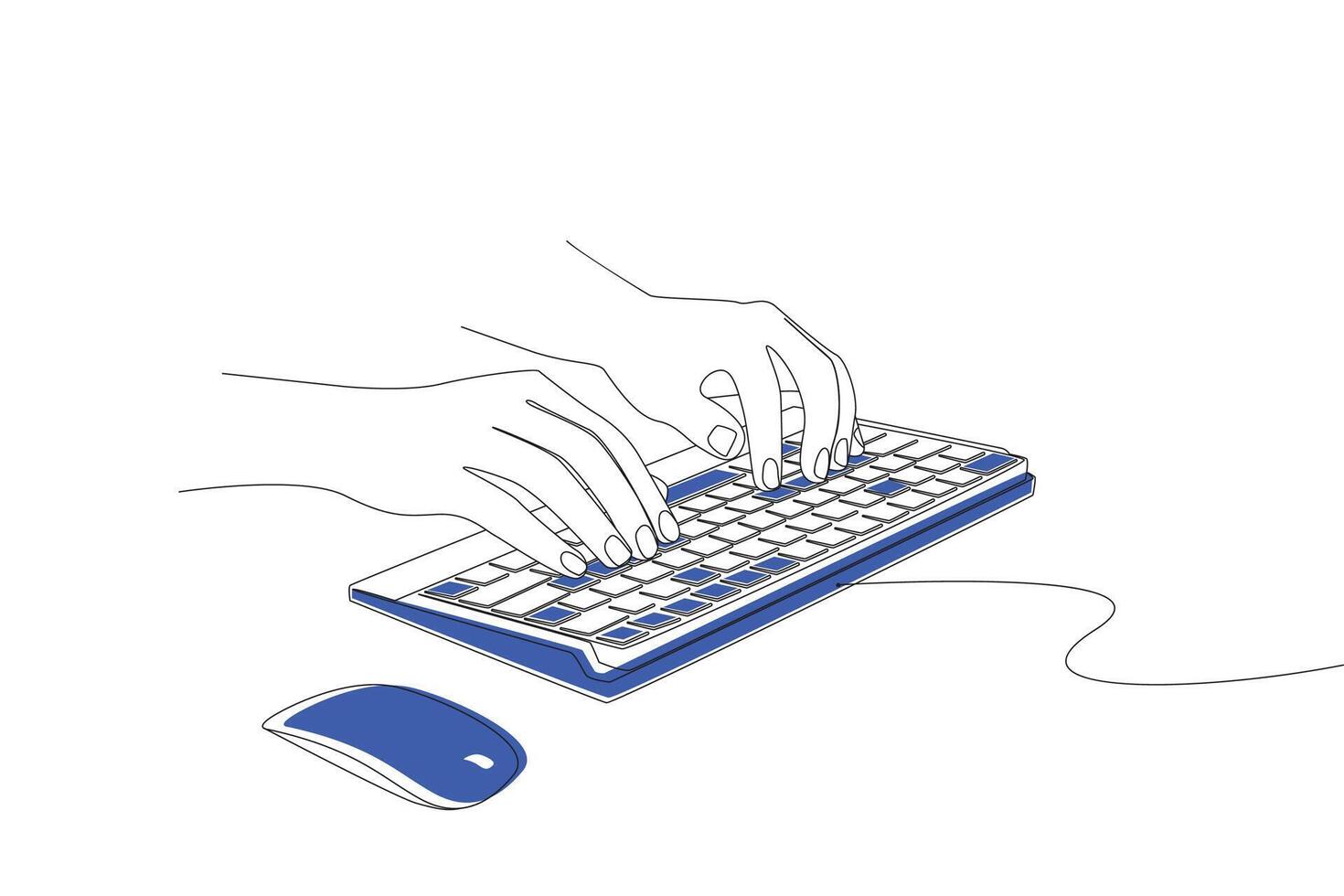 The art of drawing continuous lines in the shape of a hand typing on a keyboard vector