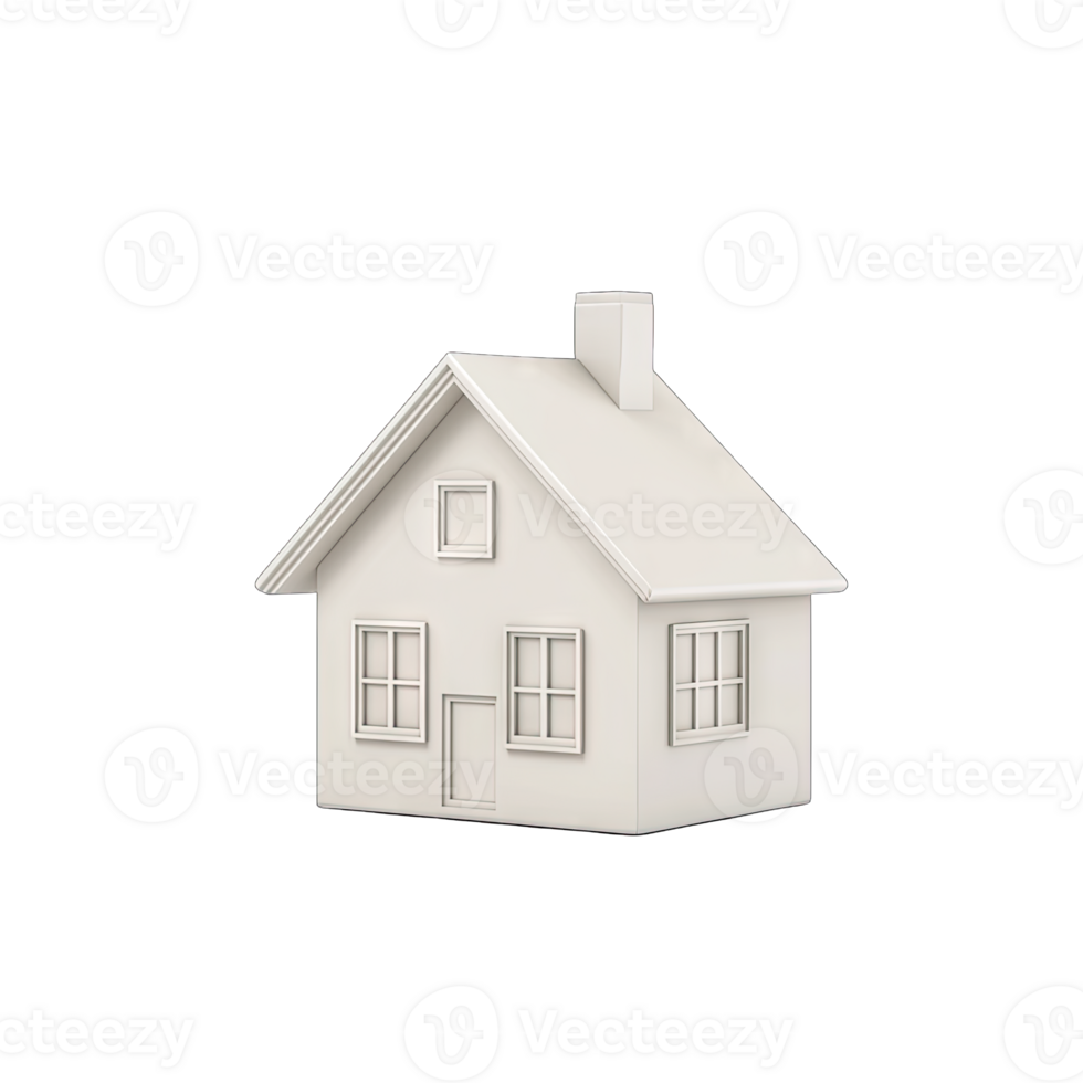 A simple white house model with a chimney and windows isolated on a in studio shot png