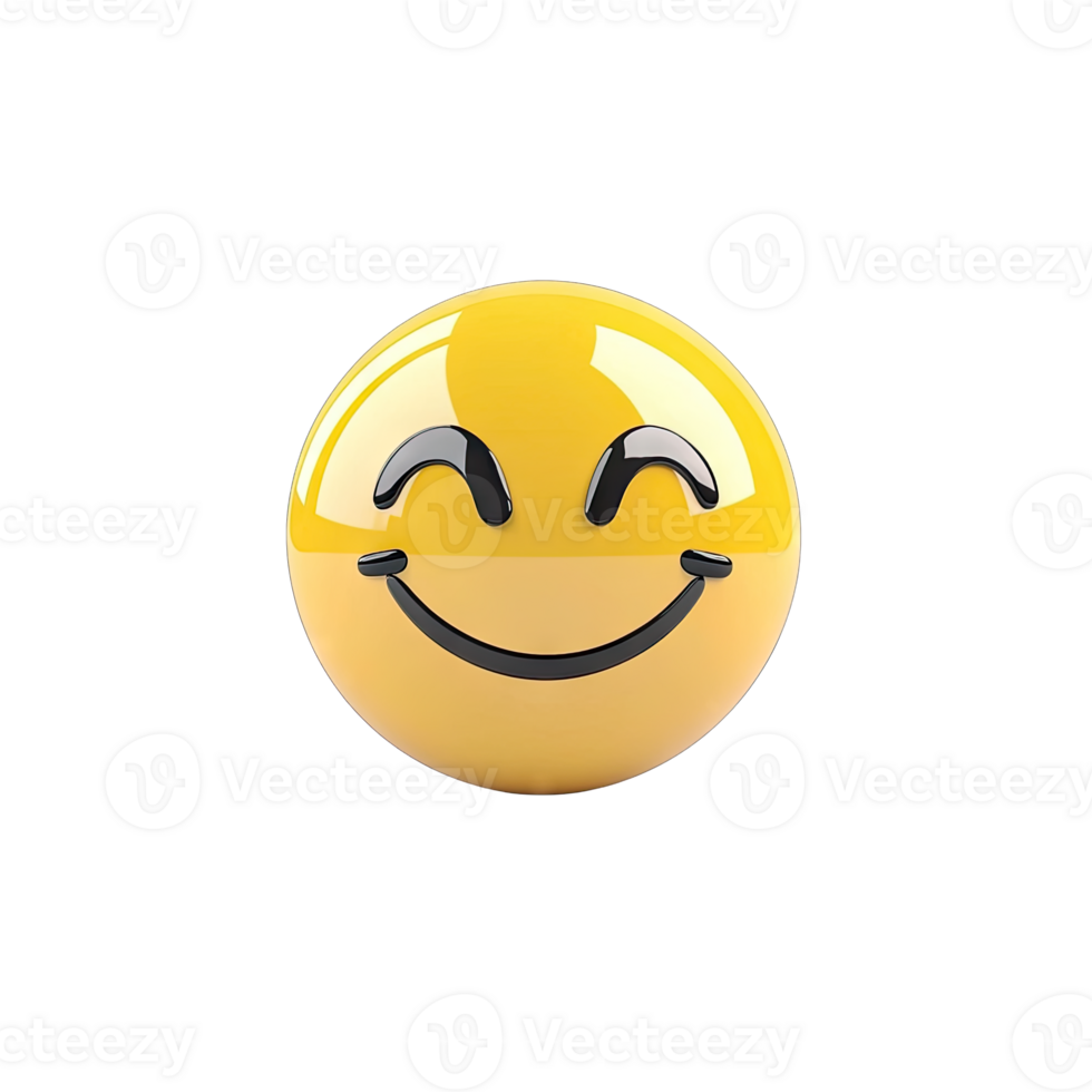 A yellow emoji with a smiling face and closed eyes on a in a studio shot style png