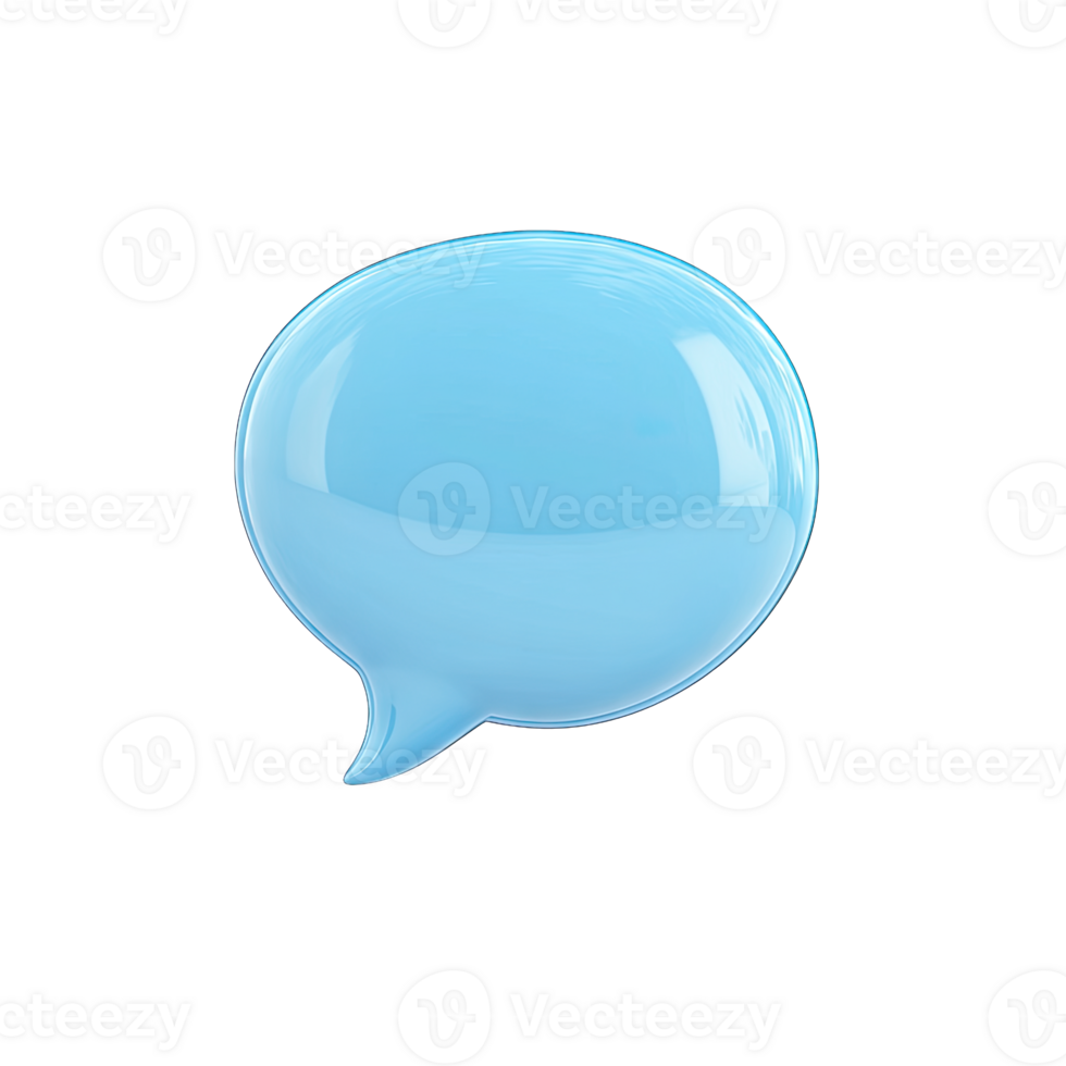 Close up of a shiny light blue speech bubble on a in a studio setting image png