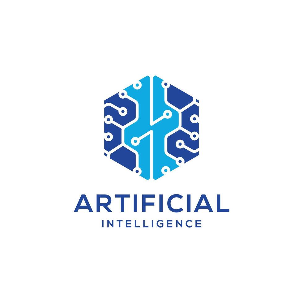 Artificial intelligence logo design modern minimal brain circuit hexagon shape for ai and tech industry vector