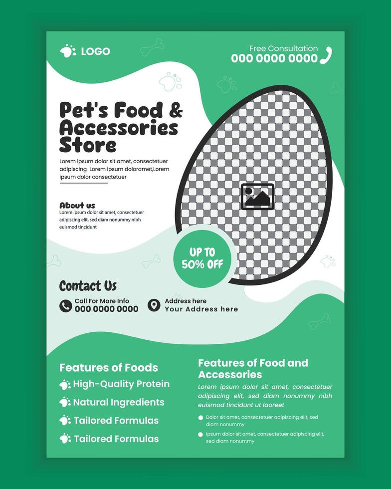Pet food and accessories store poster and flyer template, care grooming training center poster and flyer design template, or pet business flyer design, pet adoption event a4 size flyer design template vector